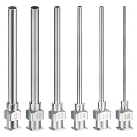 PATIKIL 8/10/12/14/16/18Ga x 1.5 Inch Stainless Steel Dispensing Needle Tips, 6Pcs Metal Glue Needle Tube Blunt Tips Luer Lock for Thick Glue Ink Lab, Silver