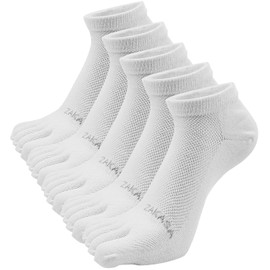 CaiDieNu Toe Socks for Men: Five Finger Cotton Athletic Crew Socks No Show Breathable Running Ankle Socks 5 Pairs Size 8-10, White