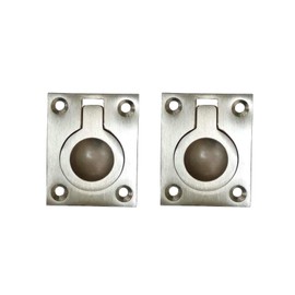 QCAA Solid Brass Flush Ring Pull, 36.5 x45 mm, Satin Nickel, Made in Taiwan, 2 Pack