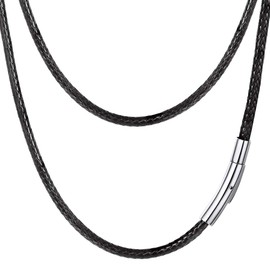 Prosteel Mens Cord Necklaces With Clasp Black Rope Chain 22inch Men Necklace Leather