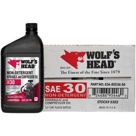 Wolf's Head Hydraulic Compressor Non Detergent 30 Motor Oil (836-80536-56) 1 Quart Bottle, Pack of 12
