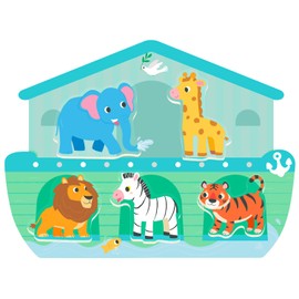 MoinKidz 5 Piece Noah's Ark Puzzle, Religious Scene Wooden Chunky Jigsaw Puzzles for Kids Ages 3-5, Christian Bible Preschool Educational Toy for Toddlers