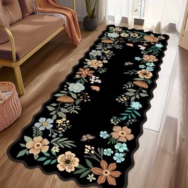 DINJUNA Floral Rug for Hallways 2x6 Hallway Rugs Black Throw Rug Stain Resistant Boho Rug Florals Area Rug Kitchen Runner Rugs Washable Rug Non-Slip Floor Carpet Runners for Bedroom,Laundry,Bathroom