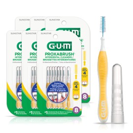 GUM Proxabrush® Go-Betweens® Reusable Interdental Cleaners, Antibacterial Bristles, Protective Travel Cap, 1514D, Yellow, Size 4, Moderate, 6 pack X8ct (48ct)