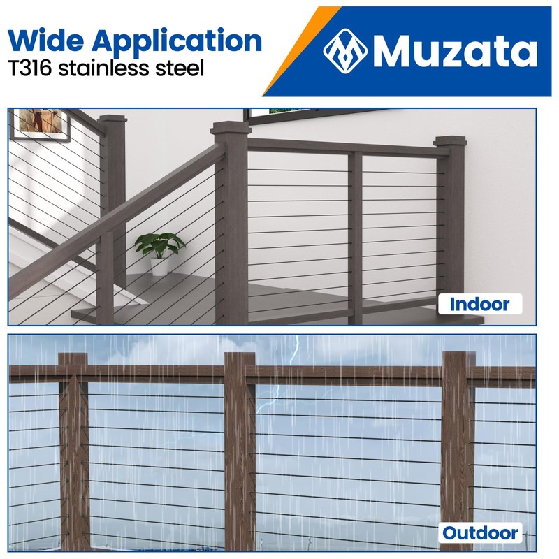 Muzata 50 Pack 1/8" 5/32" 3/16" Black Cable Railing Protector