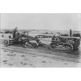 History Galore 24"x36" Gallery Poster, caterpillar tractor dozer and grader plow, terracing slope 1935