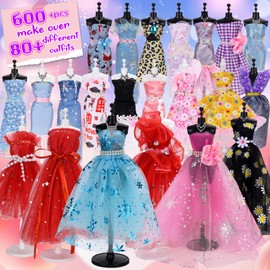 MestectPET 600+ Fashion Designer Kit for Girls, Creativity DIY Arts and Crafts Kit Learning Sewing Toys Clothes Making Kit Teen Birthday Christmas Gifts for Ages 6-12+ with 30 Fabric 4 Mannequins