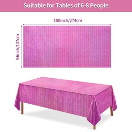Lemicin Glitter Tablecloth Pink Party - 137 x 274 cm Rose Glitter Tablecloth Plastic Tablecloth Decorations for Girls Women Unicorn Birthday School Child Anniversary Celebration