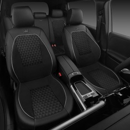 CAR PASS Leather Car Seat Covers Gel Wetsuit PU Full Set Seat Cover Waterproof EVA All Weather Neoprene Universal Fit Pickup SUV Truck Sedan Automotive, Armrest Airbag Compatible, Rhombic Silver Strip