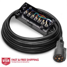 MICTUNING 8ft Trailer Cord - 7-Way Plug Inline Junction Box & Wiring Harness Set