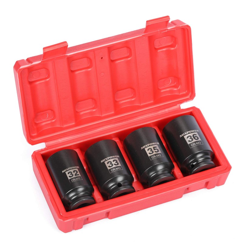 MIXPOWER 4-Piece 1/2'' Drive Deep Impact Socket Set, 6 Point,