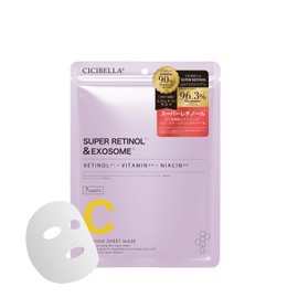CICIBELLA Sheet Mask, Made in Japan, 7 Pieces per Bag, Retinol Pack, Face Pack, Face Mask, Popular, Highly Moisturizing, Moisturizing, Rough Skin, Engine Care (Super Retinol x EXOSOME, 7 Pieces)