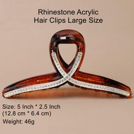 Rhinestone Hair Claw Clips, Large Plastic Crystal Jaw Clip for Women Vintage Acrylic Elegant Luxury Claw Clip with Strong Hold for Thin Thick Hair Fashion Wedding Party Accessories（2 Pack)