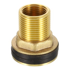 sourcing map Brass Bulkhead Fitting with Washer, G3/4" Male x G1/2" Female Thread Brass Water Tank Connector, Brass Threaded Hose Adapter for Various Pipes, Faucets, Hoses, Fittings