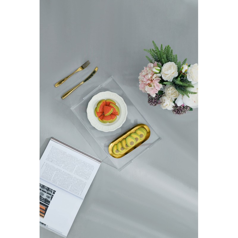 BEYLANG Clear Sturdy Acrylic Serving Tray with Handles-12x20Inch-Serving Coffee,Appetizer,Breakfast,Butler-Kitchen Countertop