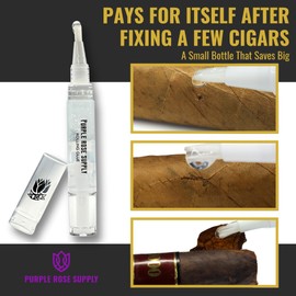 Purple Rose Supply Cigar Repair Glue and Crack Sealer - Easily Repair Damaged Cigar Wrappers - Pen with Brush Applicator - Natural Plant Cellulose - 4ml Glue Stick
