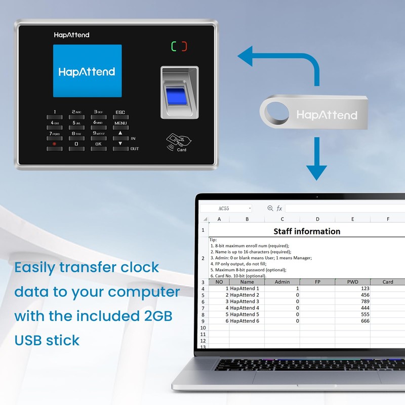 HapAttend Clocking in Machine - Fingerprint Time Clocks for Employees