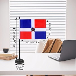 JBSJBS Dominican Republic Desk Flag 12" Solid Pole Deluxe Set Dominican Republic Flags Banner Mini Small Dominican Office Table Flags with Black Stand Base Desktop Decorations(2Pack)