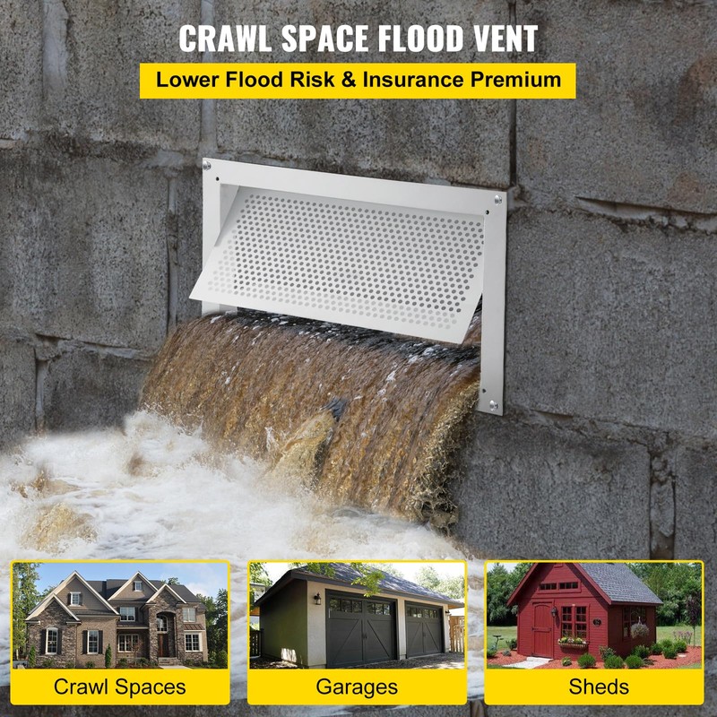 Happybuy Crawl Space Flood Vent - 8" Height x 16"