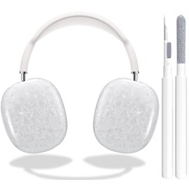 OTOPO for Cute Glitter Airpods Max Case with Cleaner Kit, Anti-Scratch Shell Pattern Ear Pad Case Cover/Ear Cups Cover/Headband Cover for AirPods Max Cover Protective Skin Girl Women White