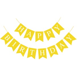 Waenerec Yellow Birthday Banner Sign Happy Birthday Bunting Banner Garland for Kids Girl Woman Birthday Tea Party Decorations Bunting Flag Birthday Party Supplies