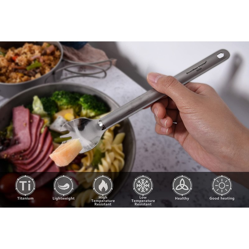 Boundless Voyage Outdoor Titanium Long Handle 220mm Spork Polished Titanium