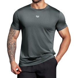 Boyzn Men's Gym Shirt with Reflective Stripe & Perforations: Moisture-Wicking, Quick Dry Fitness Tee for Running, Basketball Lightweight Quick-Dry Fabric Dark Grey-06-L