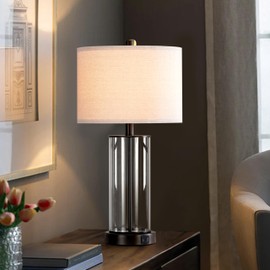 Kyrid 23.5'' Glass Table Lamp Set of 2 for Living Room with USB Ports and AC Outlets(Bulbs Included)