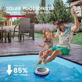 Solar Pool Ionizer, Floating Water Cleaner and Purifier - Cleans Pools Up to 45,000 Gallons, Ideal for Above Ground, In-Ground Pools, Spas, and Hot Tubs（Slightblue）