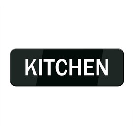 Kitchen Sign Stickers, 10X3 Inch Acrylic Plaque With Strong Adhesives For Door Office Business Outdoor, White Letters On Black Background