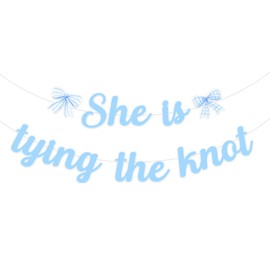 SHADOAMP She is Tying The Knot Bridal Shower Banner, Blue Bow Bridal Shower Decorations DIY Craft for Blue Coquette Bachelorette Party Bow Bride to Be Bachelorette Engagement Wedding Party