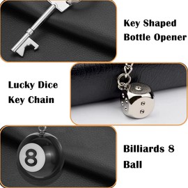 Agamino 8 Ball Keychain, Creative Billiards 8 Ball Key Chain with Key Shaped Bottle Opener & Lucky Dice Key Chain, Aesthetic Keychain Bag Charms with Key Ring Decor for Bag, Purse, Car Keys, Handbags