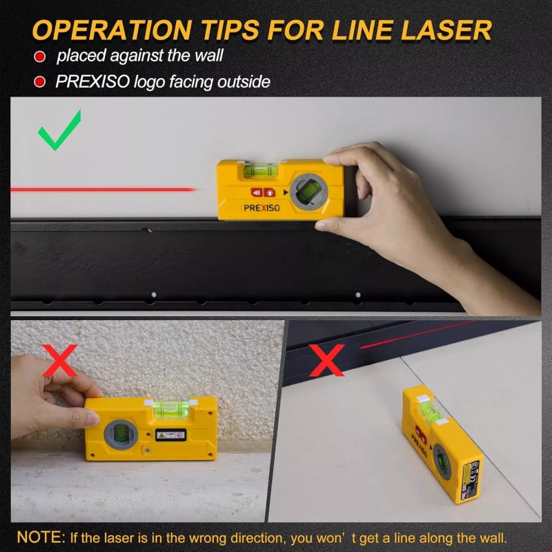 PREXISO 2-in-1 Line Laser Level -Mini Torpedo Level w/Light 3-3/4
