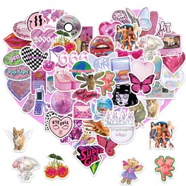 Y2k Aesthetic Pink Stickers,50PCS 2000s for Harajuku Girls, Waterproof Laptop Stickers Decals for Water Bottle, Cute Vsco Pink Stickers for Teens (Harajuku, 50)