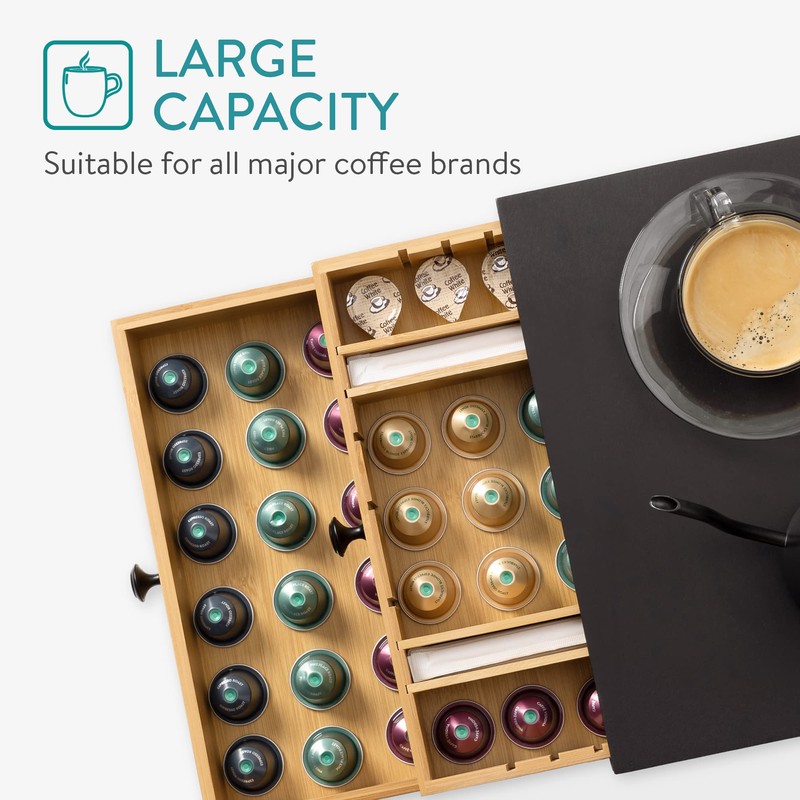 Navaris Bamboo Coffee Pod Drawer Organizer - Capsule Storage Holder