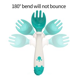 Deejoy Toddler Utensils with Travel Case, Baby Spoons and Forks Set for Self Feeding, Silicone Bendable Handle, Easy Grip Heat-Resistant, Self-feeding Flatware Sets for Kids (Stage 2) Green