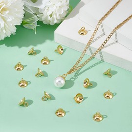 UNICRAFTALE 100Pcs Real 18K Gold Plated Cup Peg Bails 304 Stainless Steel Bead Cap Pendant Bails 9.6mm Long Pinchs Dangle Charm Bead Ball Pendant End Caps for Earring Necklace Craft Supplies Hole 3mm