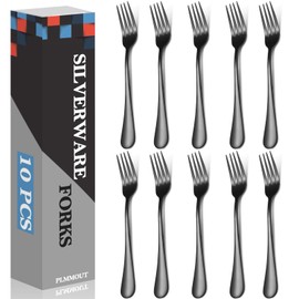 PLMMOUT Forks Set of 10,Black Forks Stainless Steel Forks,Black Silverware Forks Set,Mirror Polished Metal Forks,Forks Silverware,Cutlery Table Forks,8 Inch,Dishwasher Safe