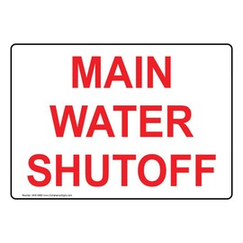 ComplianceSigns.com Main Water Shutoff Label Decal with Symbol, 7x5 in. Vinyl for Emergency Response, Made in USA