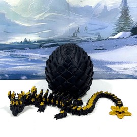 3D Printed Dragon with Dragon Egg, 12" Articulated Black and Gold Cherry Blossom Dragon, Home Decor Executive Desk Toys,Fidget Toys for Autism- ADHD D084-BE