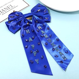 Hanukkah Hair Bows for Women Jewish Star of David Hair Bow Clips Jeweled Menorah Hair Ribbons Barrettes Blue Bows Hanukkah Jewish Outfits Accessories Holiday Gifts (Pattern E)
