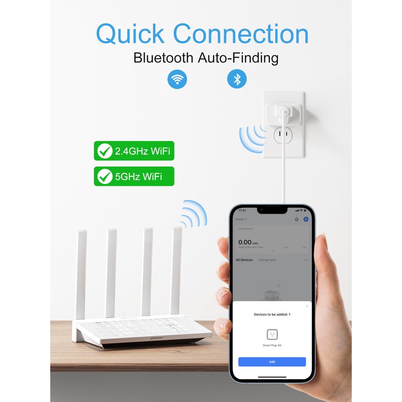 EIGHTREE Mini Smart Plug 𝟓𝐆𝐇𝐳 𝐖𝐢-𝐅𝐢 𝐂𝐨𝐦𝐩𝐚𝐭𝐢𝐛𝐥𝐞 𝟏𝟓𝐀, 𝗘𝗻𝗲𝗿𝗴𝘆 𝗠𝗼𝗻𝗶𝘁𝗼𝗿𝗶𝗻𝗴,