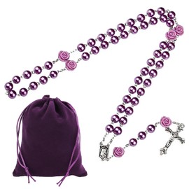 XoeLLe Cross Rosary, Holy Mary Orthodox Cross, Cross Chain, Rosary Necklace with Velvet Gift Bag, Communion Gifts for Girls, Catholic Christians, Religious Communion Christians, Christians,