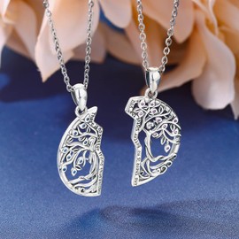 2 Pieces Tree of Life Sisters Necklace for Women, Sterling Silver Sisters Pendant Necklace of Family Tree Pendant Necklace, 18" Chain Tree of Life Zircon Friendship Jewelry Gifts for Women Sister