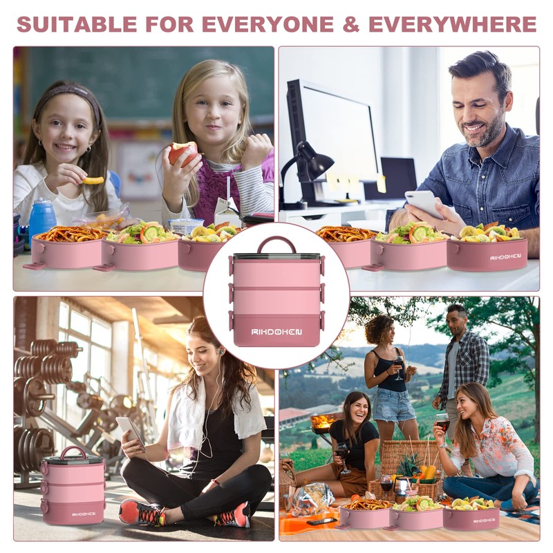 RIKDOKEN Lunch Box, Stackable 3 Layers Containers, Portable 94OZ Large