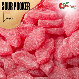 NY SPICE SHOP Sour Pucker Gummy Lips Candy – Lickey Lips Strawberry Candy - Sour Yummy Lips Sugar Coated Candy - Gummy Sour Pucker Up Gummy Lips - Red Wax Lips Candy for Adults, Kids - 16 Ounces