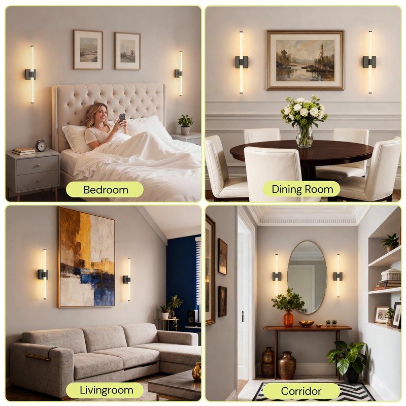 Battery Operated Wall Sconce Set of 2, 360 Lighting Wall