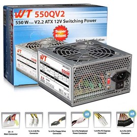 WinTech WT550 QV2 550W Dual 12 Volt Rails V2.2 Power Supply 120 mm Double Ball Bearing Super Silent Fan Distributed by GP Xtreme