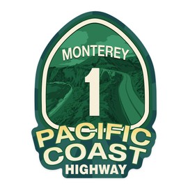 Die Cut Sticker Monterey, California, Pacific Coast Highway 1, Vinyl Sticker 3 to 6 inches, (Waterproof Decal for Cars, Water Bottles, Laptops, Coolers), Large