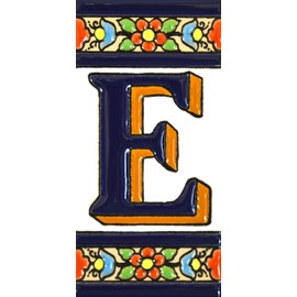 Handpainted polichrome ceramic tiles. letters and numbers handpainted using dry rope technique perfect to create signs,addresses and names. Design FLORES MEDIANO 4,29"X2,13" (LETTER E)